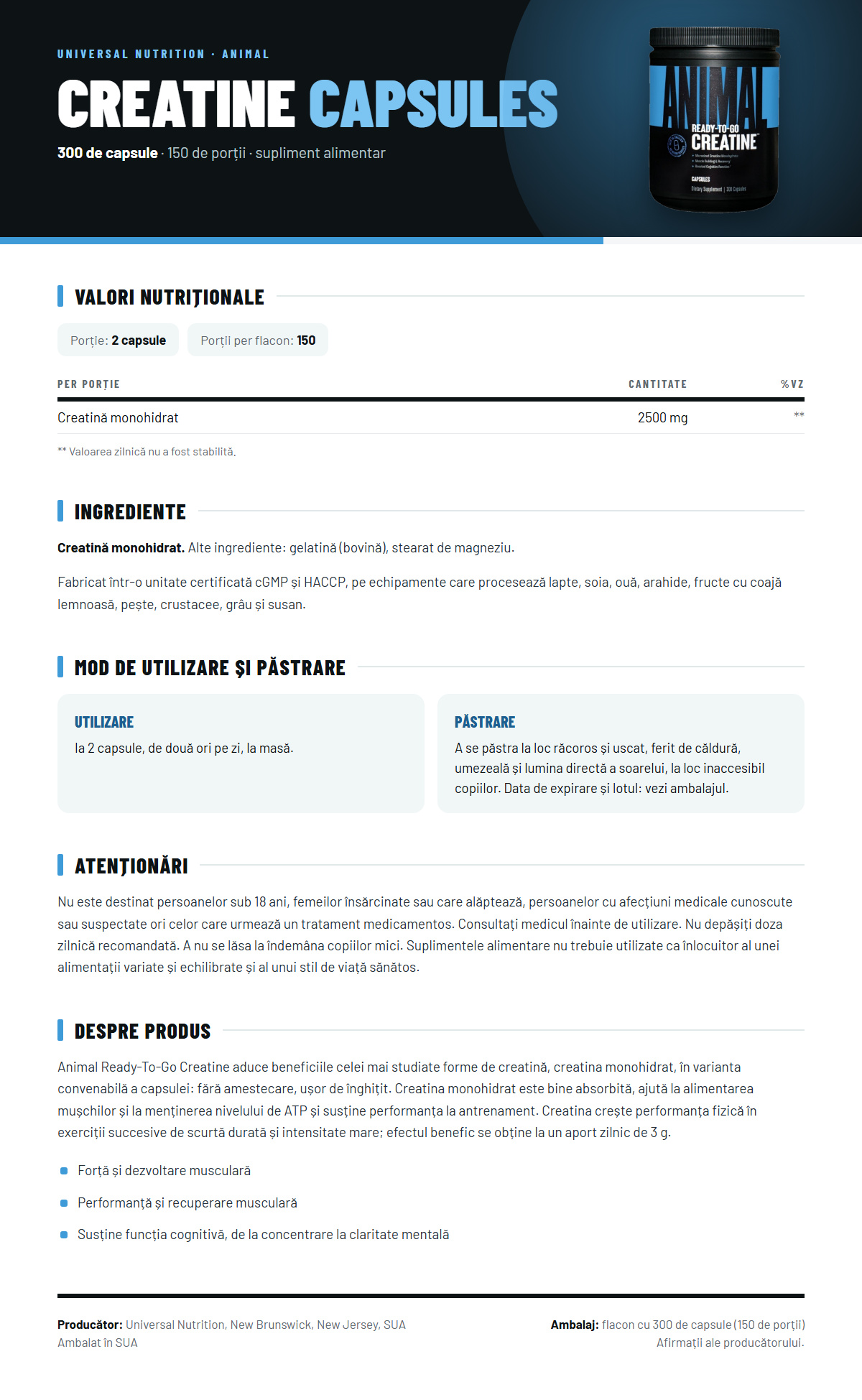 Universal Nutrition Animal Creatine Capsules - 150 serv - imagine 5
