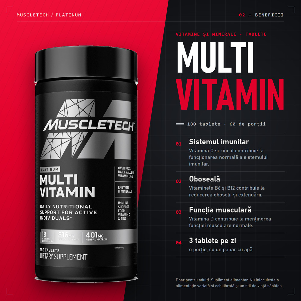 MuscleTech Platinum Multi Vitamin – 180 tablets - Image 2